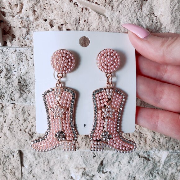 Pink Cowboy Boot Statement Earrings - Picture 3 of 6